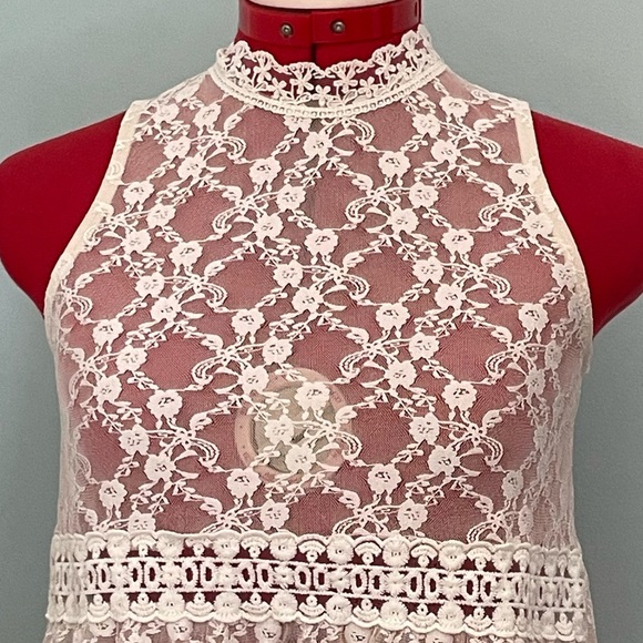 Knit Works Sleeveless Sheer Ivory Lace Boho Top Sz XL - Picture 2 of 8